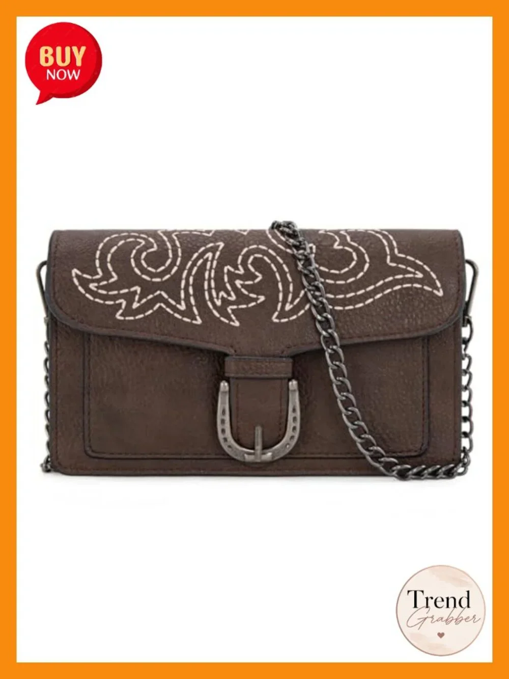 Small Faux Leather Crossbody Purse with Chain Strap - Western Clutch Handbag